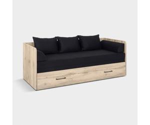 Produce Shop Tetrix Canapé-lit pliable avec tiroir et coussins noirs, 80-160 x 200 cm, chêne
