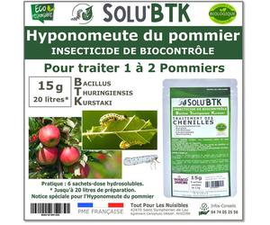 Produit phytosanitaire - SoluBTK - Hyponomeute du Pommier - 15 g - Bacillus thuringiensis BTK - Anti-chenilles