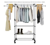 PRODUITS CHAUDS!!! Portant à vêtements triple double tige rétractable à roulettes L 90-144 x 42 x 70-150 cm - FASIKE