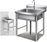 Professionnel Évier De Jardin Extérieur en Acier Inox De Cuisine 1 Bac Sur Pieds Anti-Eclaboussures Pour Faire La Plonge, Restaurants, Salle De Bain-1mm||50*50*80cm