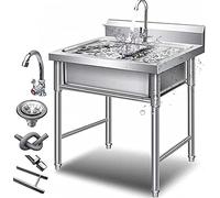 Professionnel Extérieur Évier De Jardin,Évier Inox De Cuisine 1 Bac Évier Sur Pieds En Acier Inox Anti-Eclaboussures Lavabo Pour Faire La Plonge Cuisine De Restaurants, Salle De Bain-0.8mm||50*50*80cm