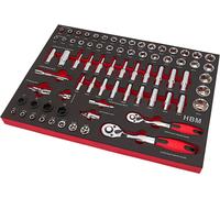 Professionnelle, coffret de 74 pièces, clés à douille 3/8" et 1/2", avec plateaux en mousse pour coffret à outils
