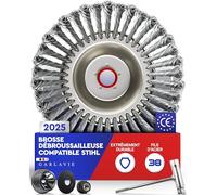 Professionnelle tête de débroussailleuse universelle pour Stihl - Alésage 25,4 mm - Brosse métallique haut de gamme pour mousse et mauvaises herbes - Disque & brosse pour débroussailleuses