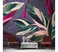 Profhome 382721-GU Papier peint photo floral mat pourpre vert 3,71 m x 2,8 m