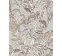 Profhome DE120011-DI Papier peint motif d'oiseaux brillant gris blanc 5,33 m2