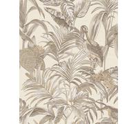 Profhome DE120012-DI Papier peint moitf d'oiseaux brillant ivoire blanc-crème 5,33 m2