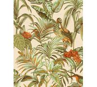 Profhome DE120013-DI Papier peint moitf d'oiseaux brillant crème vert 5,33 m2