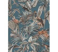 Profhome DE120016-DI Papier peint motif d'oiseaux brillant bleu pétrole 5,33 m2