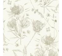 Profhome Papier peint Toile de Jouy 394273-GU papier peint intissé (TNT) blanc vert 0,53 m x 10,05 m / 5,33 m2