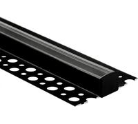 Profil en saillie en aluminium noir pour LED pour plaque de plâtre / GIPS 2m avec diffuseur transparent et embouts Ecolight