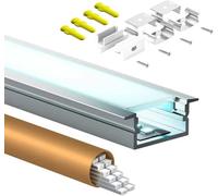 Profil LED en aluminium encastré HOOLED, profil en U avec diffuseur laiteux, kit d'installation en aluminium pour bandes LED de 15 mm, couvercles de protection et clips métalliques inclus.
