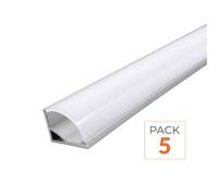 Profilé Aluminium Angle 2m pour Ruban LED Couvercle Blanc Opaque - Pack de 5