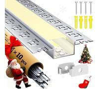 Profilé Aluminium LED 2m x 10 (20m)- Profile Alu pour Ruban LED, Profilé LED Encastrable en Forme de U avec Couvercle Blanc Laiteux, Embouts