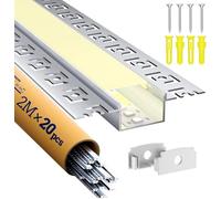Profilé Aluminium LED 2m x 20 (40m)- Profile Alu pour Ruban LED, Profilé LED Encastrable en Forme de U avec Couvercle Blanc Laiteux, Embouts (Encastrable -2M, 20)