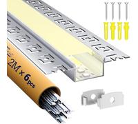 Profilé Aluminium LED 2m x 6 (12m)- Profile Alu pour Ruban LED, Profilé LED Encastrable en Forme de U avec Couvercle Blanc Laiteux, Embouts (Encastrable -2M, 6)