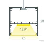 Profilé Aluminium Suspendu Xl 50x50 Pour Rubans Led Jusqu'à 45 Mm Noir 2 M Noir Translucide