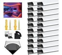 Profilé d'angle en aluminium à LED - Noir - 20 x 1 m - En forme de V - Diffuseur avec couvercle blanc laiteux - Clips de montage (pas de bande LED)
