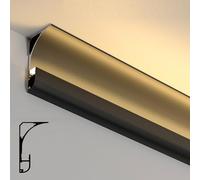 Profilé de canal LED en aluminium pour moulage de couronne, éclairage indirect au plafond et mur, diffuseur de corniche - Options de 1 m, 2 m, 4 m, 10 m, 18 m (noir, 8,5 m / 27.8ft)