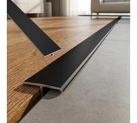 Profilé de Transition en T Aluminium 1.5cm-6cm, Barre de Seuil pour Parquet Stratifié et Carrelage, Couvre-joint de Sol Adhésif, Finition Moderne, 90cm(Noir,W1.5cm*H0.7mm*L0.9m)