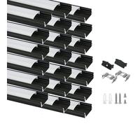 Profilé en aluminium avec LED, de forme en U, dimensions 20x1 mètre, de couleur noire, avec diffuseur