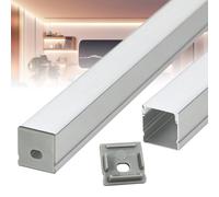 Profilé en aluminium avec LED, de forme en U, longueur 14 mètres, avec couvercle, bouchons d'extrémité et vis