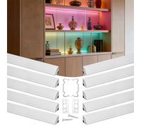Profilé en aluminium pour LED - Profilé d'angle en V - Lot de 10 pièces de 2 m chacune - Aluminium anodisé - Couvercle dépoli - Avec embouts et clips - Pour bandes LED et plans de travail - Argent