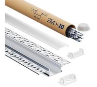 Profilé LED 2m en Aluminium encastrable placo, Lot de 10 Rails LED avec Diffuseur | Pour Rubans LED jusqu’à 20mm, Dimensions 64.2 × 13.8mm, Inclus embouts, vis et clips de montage (SA01, 2M 10 pièces)