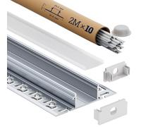 Profilé LED 2m en Aluminium encastrable placo, Lot de 10 Rails LED avec Diffuseur | Pour Rubans LED jusqu’à 20mm, Dimensions 61.8 × 13.8mm, Inclus embouts, vis et clips de montage (SA02, 2M 10 pièces)