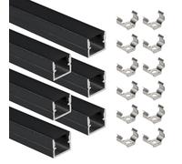 Profilé LED en aluminium - 6 × 1 m - En forme de U - 12 x 10 mm - Pour panneaux acoustiques - Avec clips de montage - Noir - Diffuseur - Étanche - Pour lumière néon homogène (noir, 6 × 1 m)