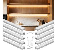 Profilé LED en aluminium - Lot de 10 profilés en U - 2 m par profilé - Aluminium anodisé - Couvercle opale - Avec embouts et clips de fixation - Rainure pour bandes LED - Pour meuble bas/plan de trava