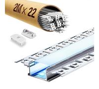Profilé LED en aluminium - Montage - 2000 × 64,2 × 13,8 mm - Pour bande LED ≤ 21 mm, plaque de plâtre et cloison sèche - Profilé de montage en aluminium avec cache en polycarbonate - Rail affleurant