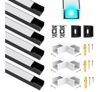 Profilé LED en aluminium noir pour bande LED jusqu'à 16 mm, En forme de U, Diffuseur LED avec couvercle blanc laiteux, Convient pour les bandes LED Philips Hue / Strip / Bande LED Plus
