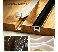 Profilé LED flexible en silicone avec diffuseur, montage encastré pour éclairage linéaire à bande LED, à rebord ou sans rebord, noir ou blanc