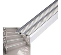 Profils de nez de marche Power Grip avec insert double en caoutchouc antidérapant - 2 cm de hauteur et 4,2 cm de largeur (Gris - autocollant, 134 cm de longueur)