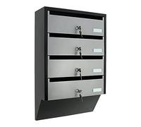 Profirst Cetiri Boîte aux Lettres Argent Noir Tôle d'acier Porte-nom Serrure à Cylindre 2 clés chacune HxLxP 600x385x140 mm pour 4 Parties Matériel de Fixation