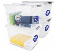 PROFUN Lot de 4 boîtes de rangement avec couvercle - 21L - Grande boîte en plastique empilable - Boîte de rangement pour vêtements, jouets, outils ou fournitures de bureau