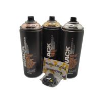PROGAL COLORS Lot de 3 vaporisateurs Montana Black - Argent, Cuivre et Or Chrome 3 x 400 ml avec 3 têtes de rechange
