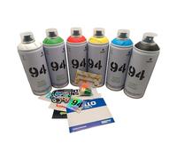 PROGAL COLORS Montana 9 4 bombes aérosol Streetart Matt Graffiti Lot de 6 bombes de 400 ml avec autocollants et 3 diffuseurs de rechange