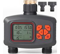 Programmateur Arrosage Automatique 2 Voies Minuteur Arrosage Retard Pluie | Minuterie d'arrosage IP66 Programmateur Robinet arrosage avec Entrée en Laiton, Grand Écran LCD pour Pelouse et Jardin