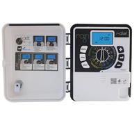 Commande Rain 'i-dial' produit de haute qualité et facilité d'utilisation. Modèle Outdoor avec transformateur intérieur. Large écran éclairé. À 4 programmes indépendants et 4 départs pour programme. Temps d'irrigation de 1 à 240 minutes pour station. Cycles