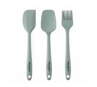 Progress COMBO-8240 4 Piece Silicone Utensil Set - Mini Mixing Spoon & Spatula, Pastry Brush, Rolling Pin, Hanging Hooks, Non-Stick Safe Kitchen Tools For Cooking/Baking, Heat Resistant, Teal Green
