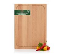 Project of WOOD Planche à découper en bois de hêtre massif - 350 x 250 x 30 mm - Avec rainure de jus et huile de ricin - Bloc à découper indéformable pour cuisine et barbecue