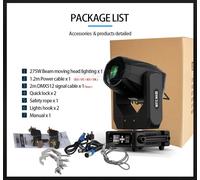 Projecteur à tête mobile - 275W, éclairage de scène DMX - Projecteur professionnel pour DJ et spectacles - 100–240V AC - Prise européenne - 1 pièce