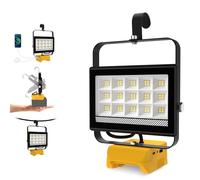 Projecteur de Chantier 60W, T-SUNUS Projecteur LED Rechargeable USB-C & USB, Compatible avec Batterie 18V Dewalt, 2 Modes de Luminosité pour Camping Atelier Réparations (Sans Batterie)
