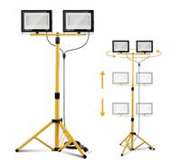 Projecteur de chantier ISOISL avec trépied 2x100W, projecteur LED 2x10000 lumens, télescopique réglable à 1,60 m, rotation à 360°, câble de 300 cm, IP66 pour garage, atelier, chantier, blanc froid