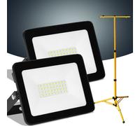 Projecteur de chantier LED Jayseuw 2x 30W LED Projecteur avec trépied Projecteur d'extérieur IP81 étanche Projecteur de travail Blanc froid