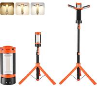Projecteur de chantier LED - Lampe de travail rechargeable avec trépied - Trois têtes de lampe - Luminosité 2200 lm - Température de couleur 3000-6500 K - Intensité variable - Rechargeable - Batterie