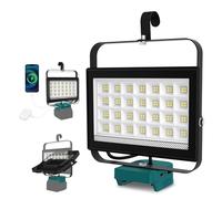Projecteur de Chantier pour Batterie Makita 18V, T-SUNUS Projecteur LED Rechargeable 100W, Lampe de Travail Portable avec Charge Type C & USB, 2 Modes Pour Atelier Camping Réparations(Sans Batterie)