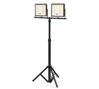 Projecteur de chantier rechargeable UISEBRT LED 2x100W avec trépied noir, IP66, intensité variable, recharge USB-C, télécommande pour chantier, atelier et jardin