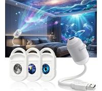 Projecteur de Galaxie Holographique HD 5D avec Étoiles, Veilleuse Intelligente Dynamique 2 en 1, Alimentation USB, 4 Films de Projection coulissants, Lumière de Chambre Ajustable à 360 Degrés pour